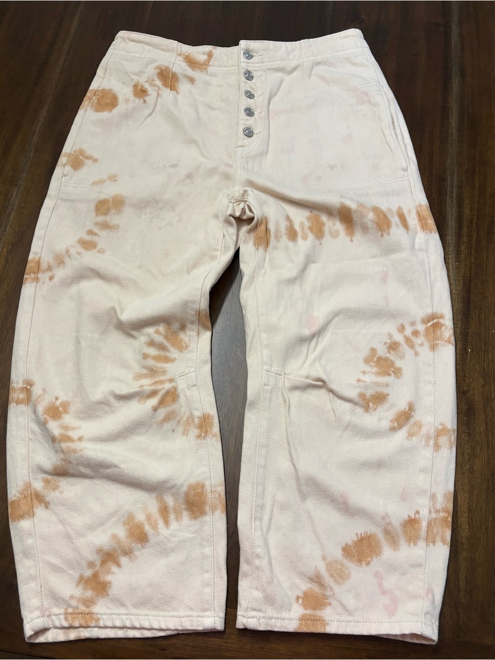 We the Free Tie-Dye Button-Fly Bottoms in Light Pink and Tan